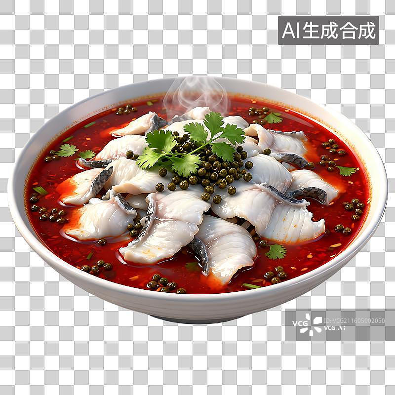 【AI数字艺术】香辣美味的红汤水煮鱼片图片素材