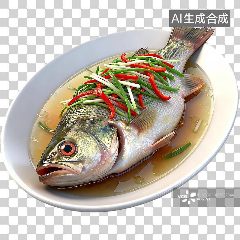 【AI数字艺术】清蒸鲈鱼配葱丝红椒图片素材