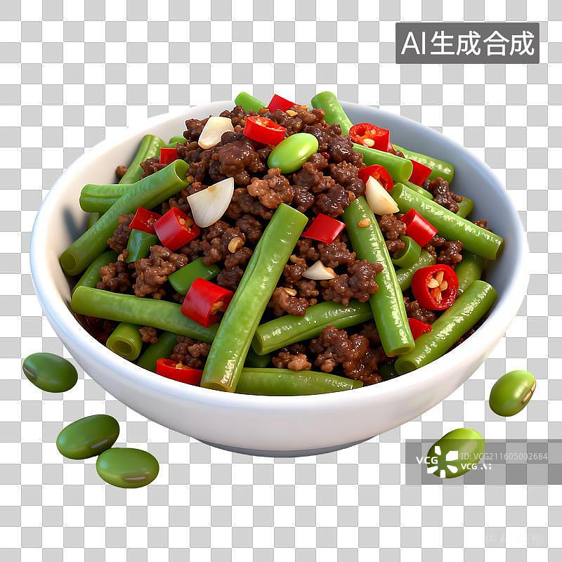 【AI数字艺术】肉末豆角炒青豆图片素材