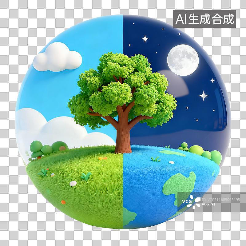 【AI数字艺术】3D拟物风格二十四节气春天春分元素昼夜平分昼夜交替图片素材