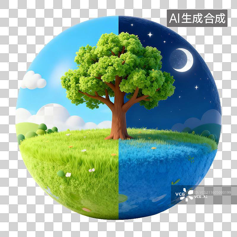 【AI数字艺术】3D拟物风格二十四节气春天春分元素昼夜平分昼夜交替图片素材