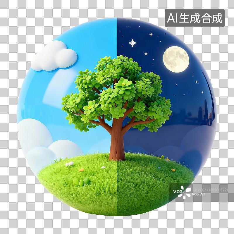 【AI数字艺术】3D拟物风格二十四节气春天春分元素昼夜平分昼夜交替图片素材