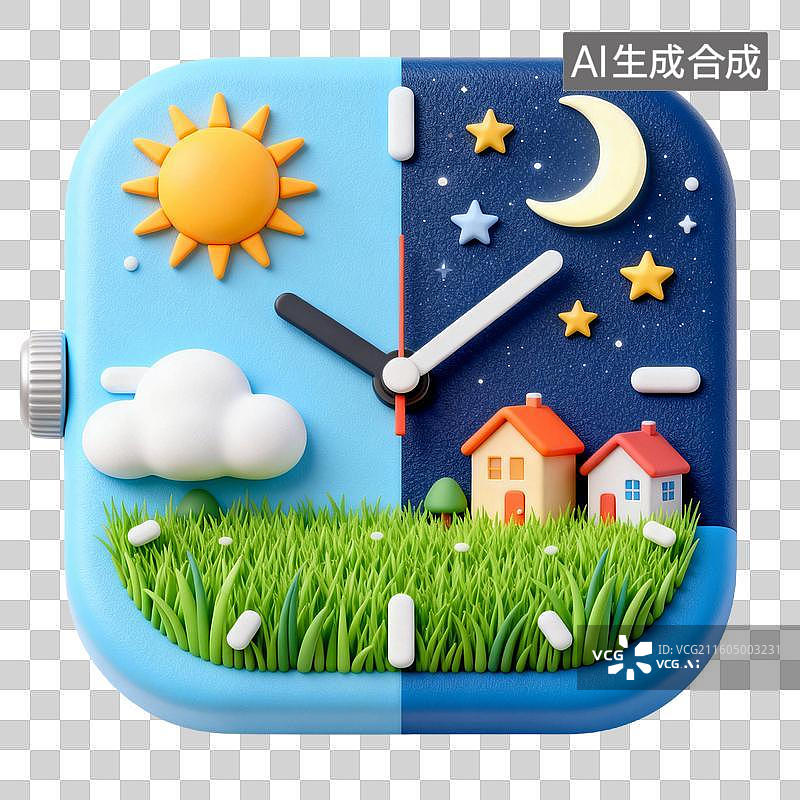 【AI数字艺术】3D拟物风格二十四节气春天春分元素昼夜平分昼夜交替图片素材