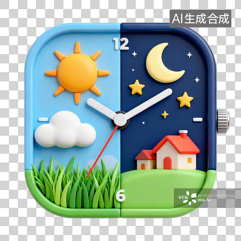 【AI数字艺术】3D拟物风格二十四节气春天春分元素昼夜平分昼夜交替图片素材