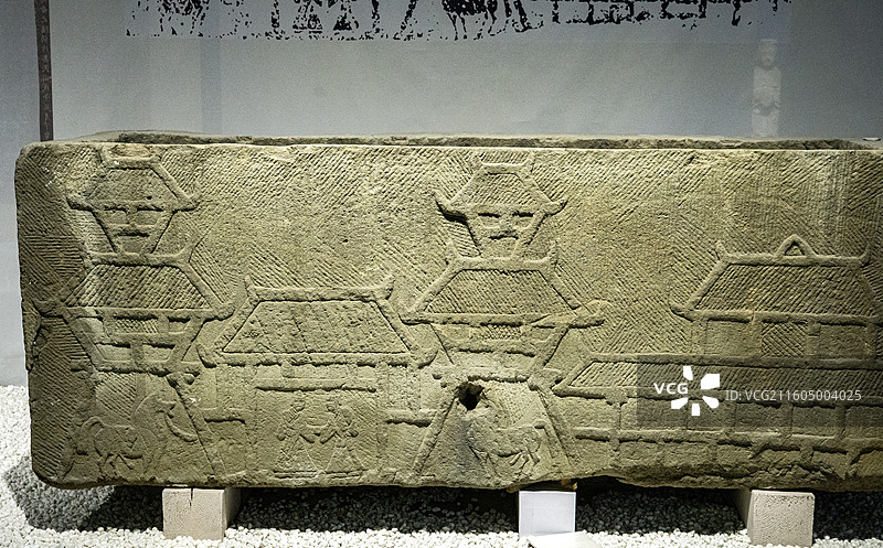 庭院画像石棺，东汉(25-220年），都江堰博物馆，雕塑，石刻图片素材