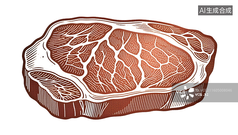 【AI数字艺术】和牛牛肉剖面线稿展现纹理图片素材