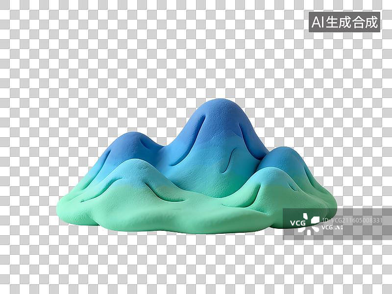 【AI数字艺术】3D渲染，粘土风格卡通高山，山，山脉，免抠元素图片素材