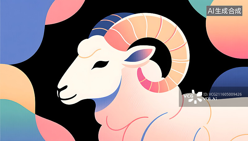 【AI数字艺术】柔顺优雅羊生肖抽象插画图片素材
