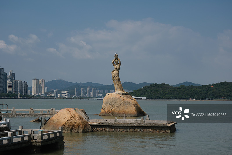广东珠海渔女海边风光图片素材
