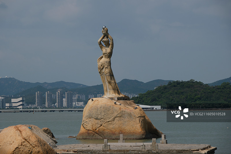 广东珠海渔女海边风光图片素材