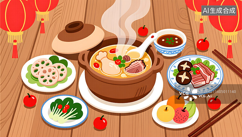 【AI数字艺术】新年炖品团圆锅散发温暖气息图片素材
