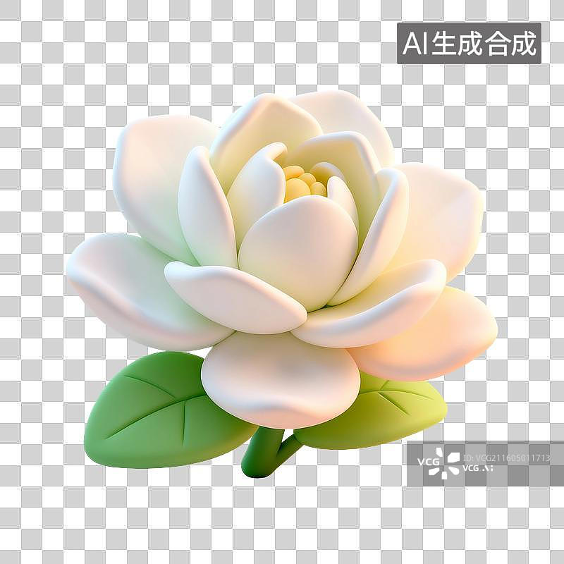 【AI数字艺术】3D渲染，茉莉花，茉莉花茶，茉莉花与蝴蝶，卡通植物花卉免抠元素图片素材