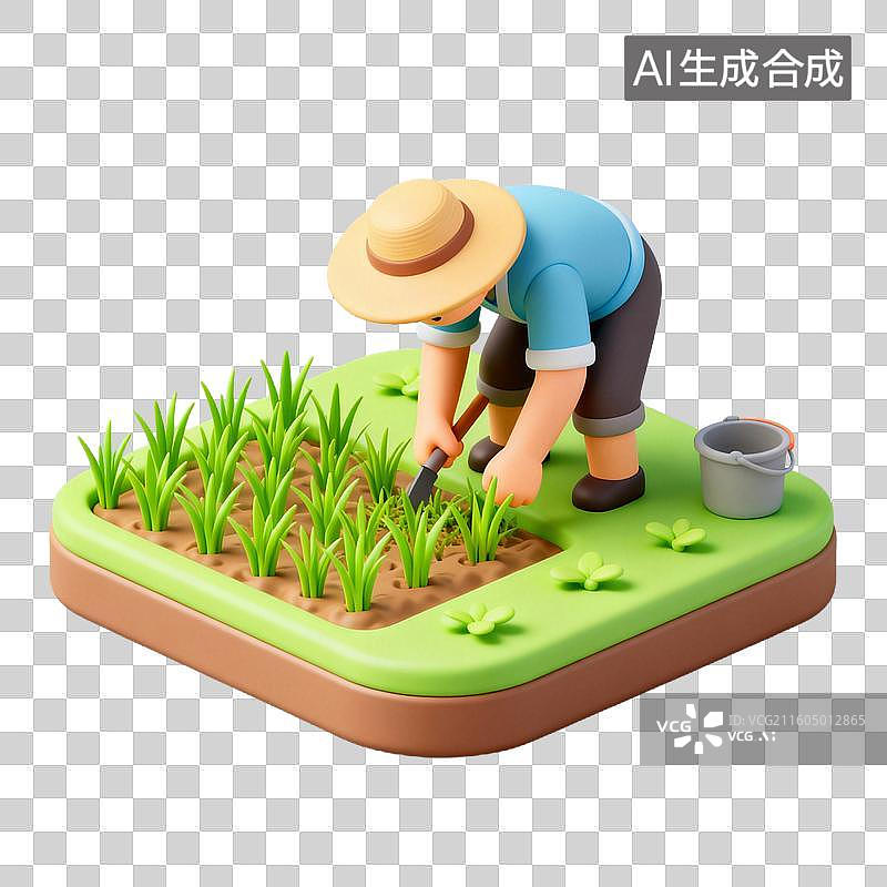 【AI数字艺术】3D拟物风格二十四节气春天谷雨元素插秧图片素材