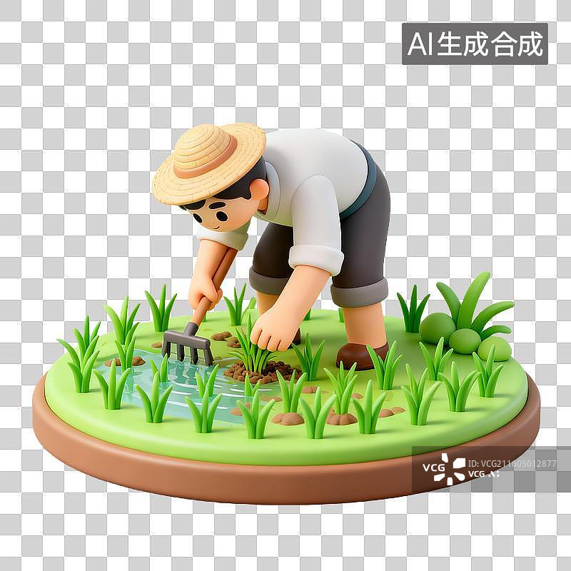【AI数字艺术】3D拟物风格二十四节气春天谷雨元素插秧图片素材