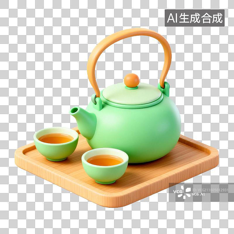 【AI数字艺术】3D拟物风格二十四节气春天谷雨元素春茶品茶茶壶茶杯图片素材