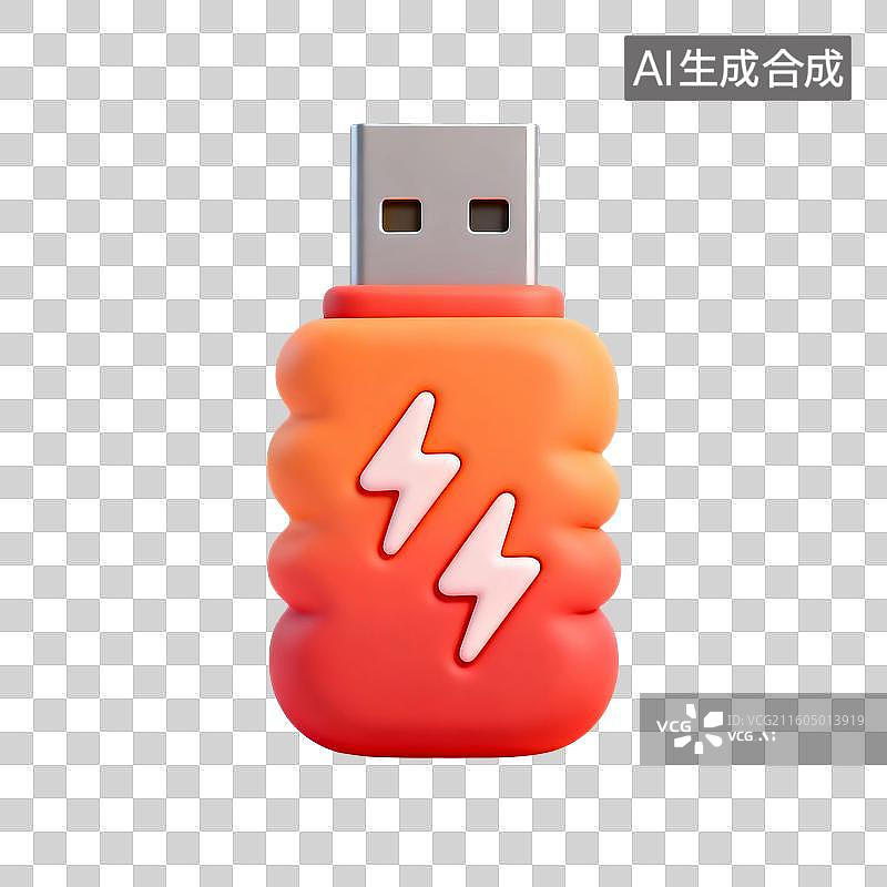 【AI数字艺术】3D渲染，卡通U盘元素，免抠元素图片素材