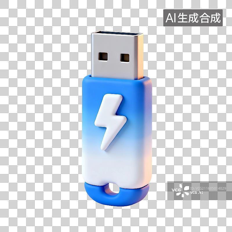 【AI数字艺术】3D渲染，卡通U盘元素，免抠元素图片素材