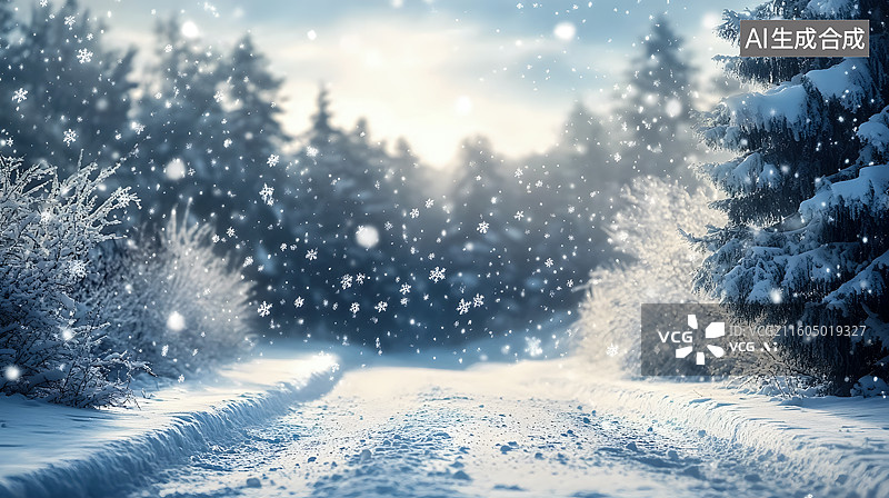 【AI数字艺术】下雪雪景风景冬日松树图片素材