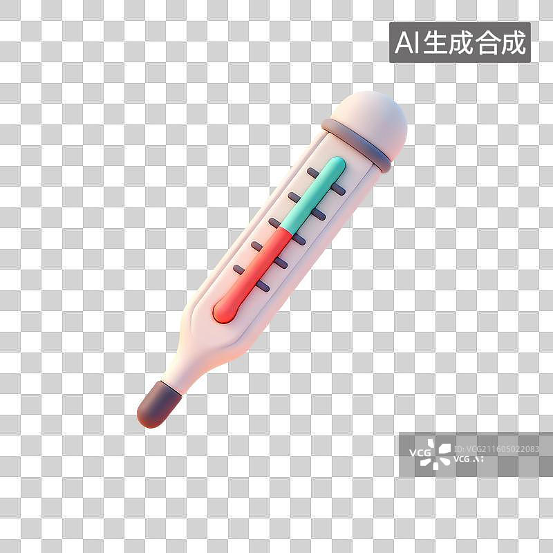 【AI数字艺术】3D渲染，卡通风格，体温计，温度计，免抠元素图片素材