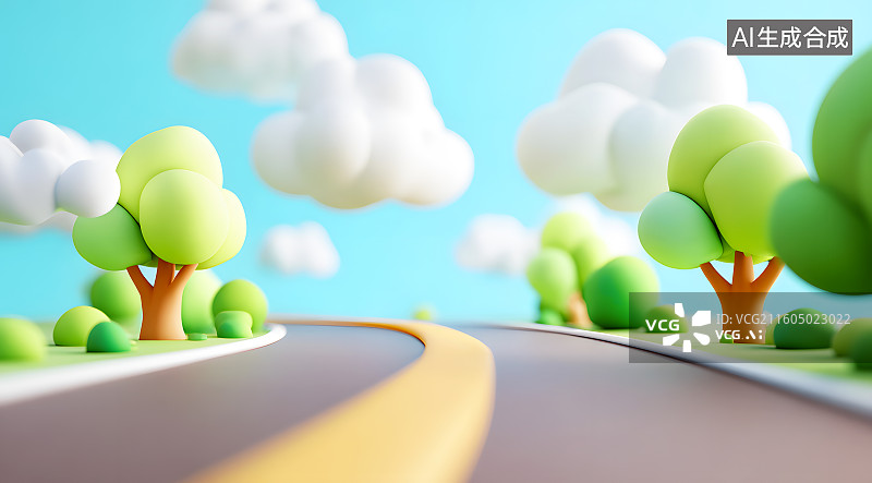 【AI数字艺术】一条卡通公路图片素材