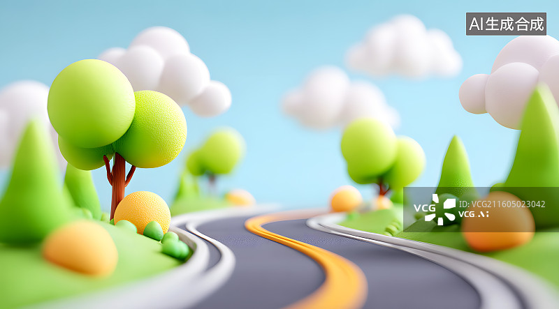 【AI数字艺术】一条卡通公路图片素材