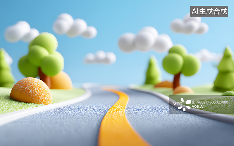 【AI数字艺术】一条卡通公路图片素材