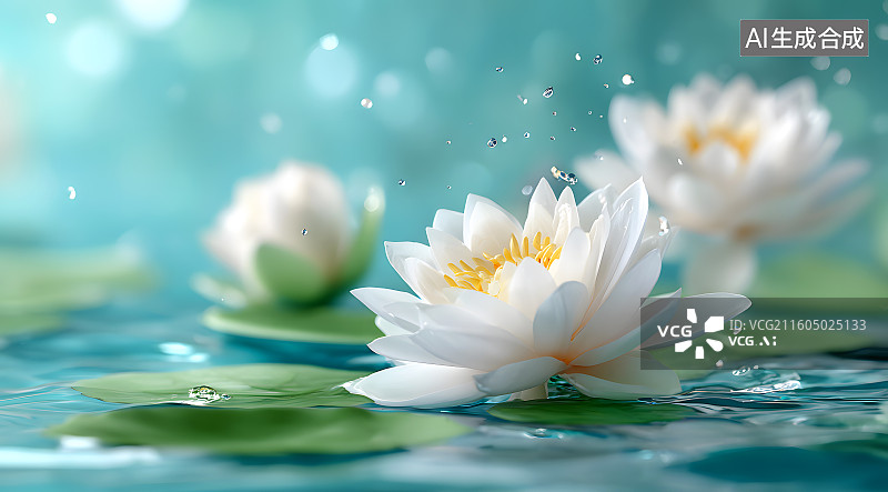 【AI数字艺术】池塘里漂亮的白莲花图片素材