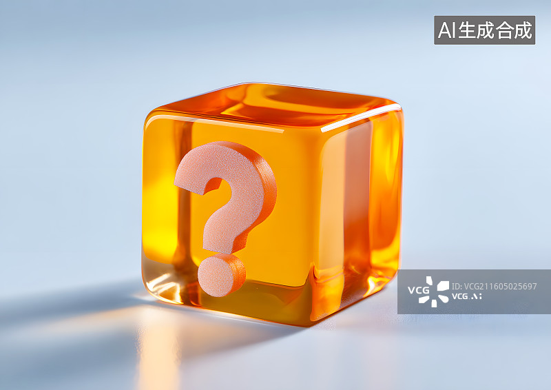 【AI数字艺术】透明正方形上一个问号标识图片素材