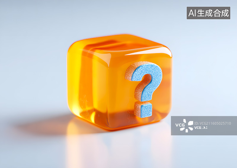 【AI数字艺术】透明正方形上一个问号标识图片素材