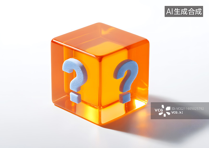 【AI数字艺术】透明正方形上一个问号标识图片素材