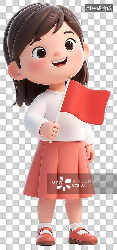 【AI数字艺术】AIGC：手拿小红旗的小学生，儿童节，啦啦队，加油，元素，免抠图形图片素材