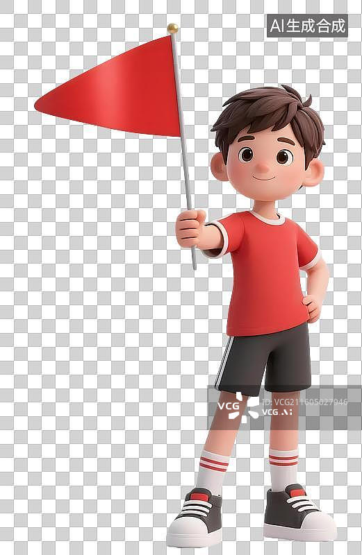 【AI数字艺术】AIGC：手拿小红旗的小学生，儿童节，啦啦队，加油，元素，免抠图形图片素材