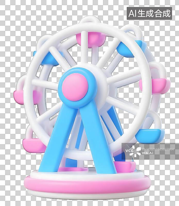 【AI数字艺术】AIGC：3D卡通摩天轮，游乐设施，儿童节设计元素免抠图图片素材
