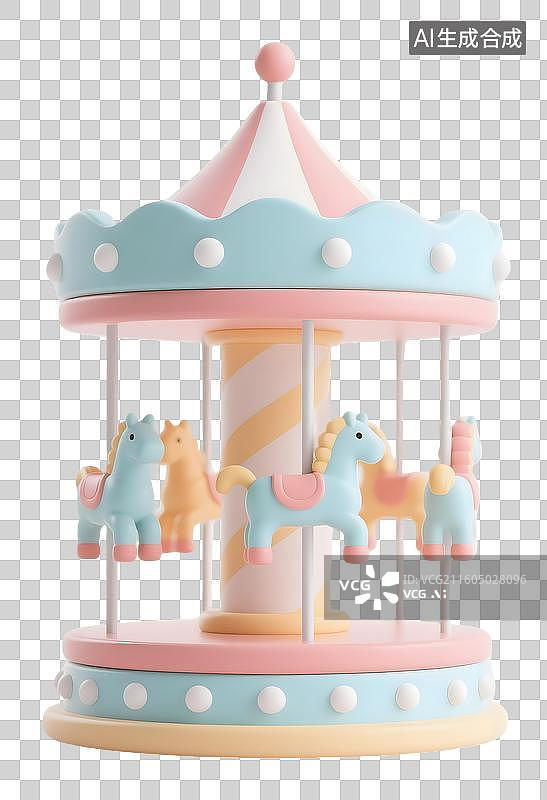 【AI数字艺术】AIGC：3D卡通旋转木马，游乐场，游乐设施，设计元素，免抠图形图片素材
