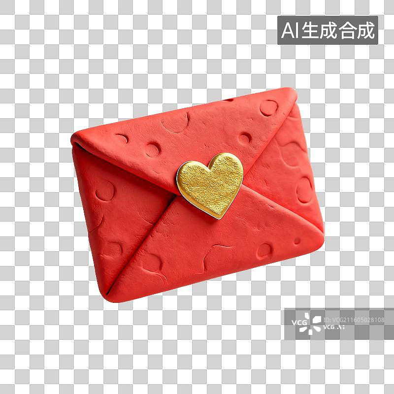 【AI数字艺术】3D渲染，卡通粘土风格，情书，一封情书，信封，信件，情书，来信，免抠元素图片素材