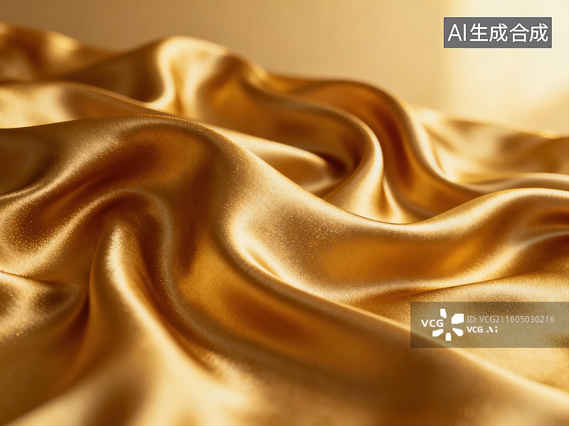 【AI数字艺术】金色丝绸布料特写图片素材