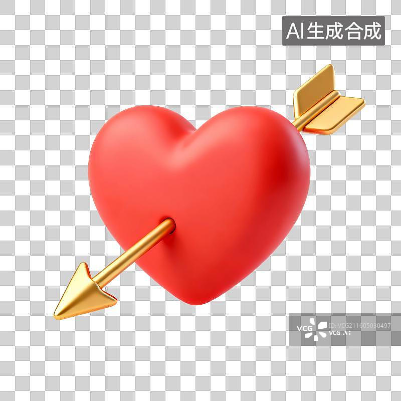 【AI数字艺术】3D渲染，丘比特的箭，爱情，恋爱，心形，爱心，情人节，七夕节，购物节，促销，免抠元素图片素材
