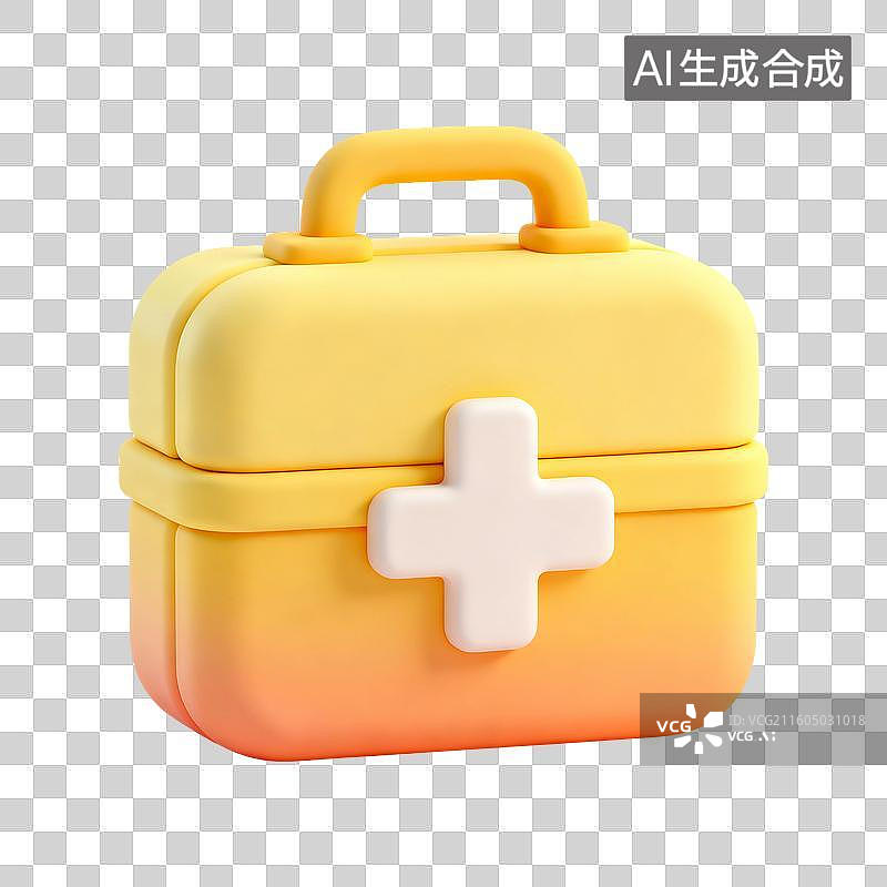 【AI数字艺术】3D渲染卡通医疗用品，急救箱，医药箱，医院医疗医药安全保险，图形图标，免抠元素图片素材