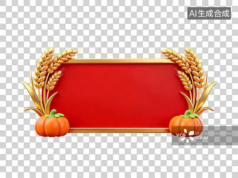 【AI数字艺术】3D渲染，麦穗，麦子，农业丰收，收获，秋天，传统节日，中国风边框，免抠元素图片素材