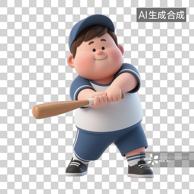 【AI数字艺术】可爱卡通人物打棒球场景图片素材