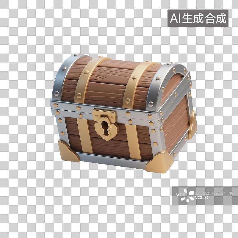 【AI数字艺术】带有金属带和锁的木质宝箱图片素材