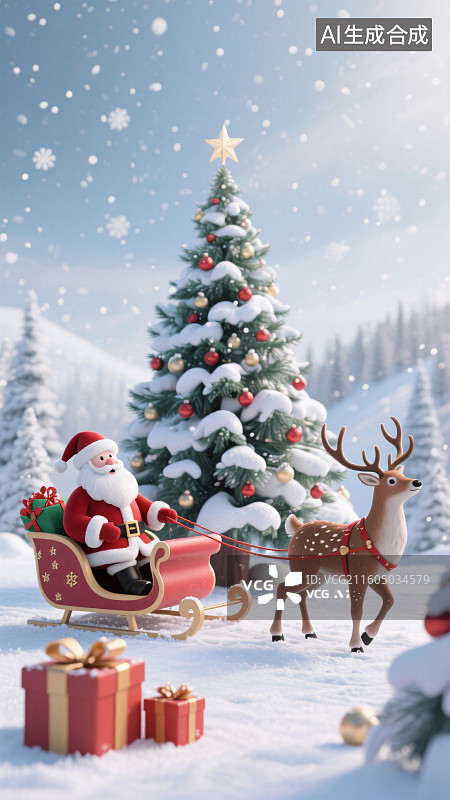 【AI数字艺术】圣诞节雪景插画图片素材