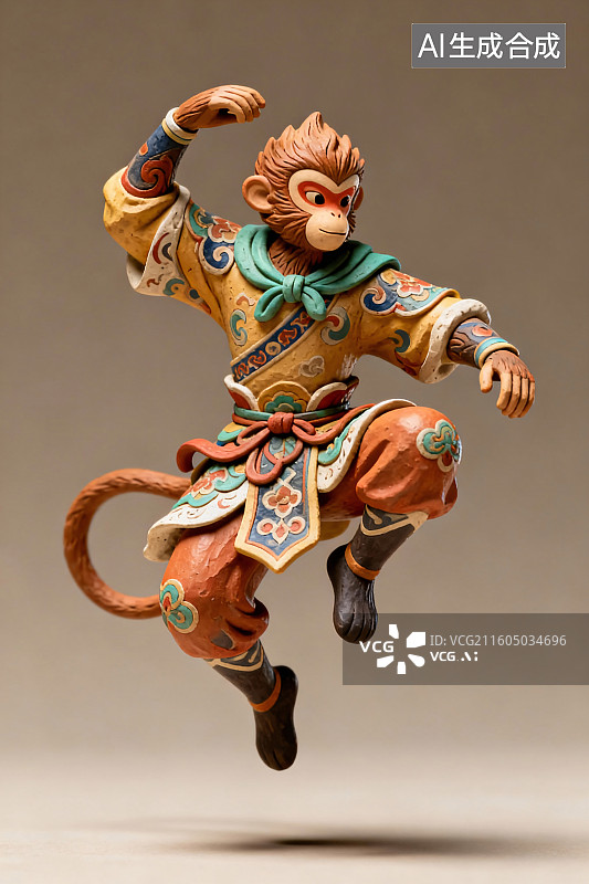 【AI数字艺术】3D粘土风西游记孙悟空插画图片素材
