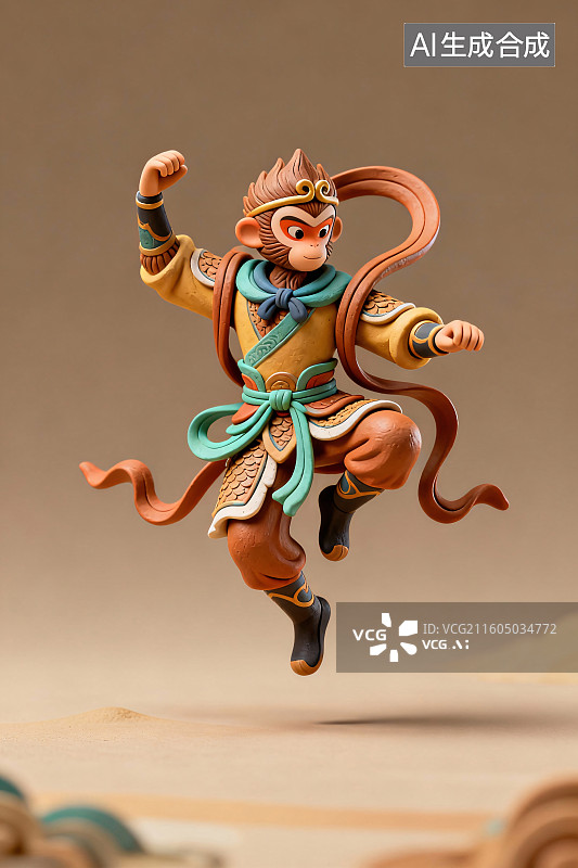 【AI数字艺术】3D粘土风西游记孙悟空插画图片素材