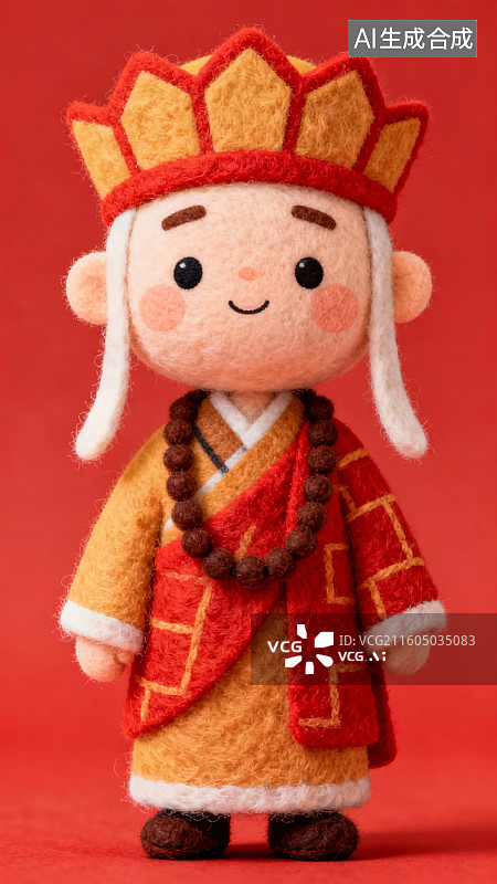 【AI数字艺术】3D毛毡风西游记唐僧插画图片素材