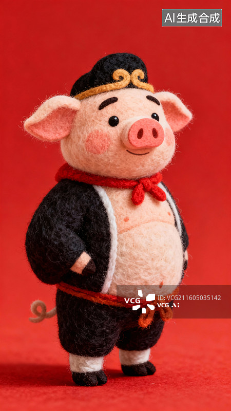 【AI数字艺术】3D毛毡风西游记猪八戒悟能插画图片素材