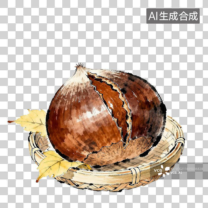 【AI数字艺术】竹篮中的开口板栗图片素材