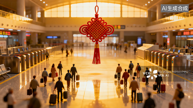 【AI数字艺术】春运题材，春节回家过年，过年，回家，高铁站，候车室图片素材