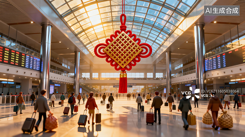 【AI数字艺术】春运题材，春节回家过年，过年，回家，高铁站，候车室图片素材