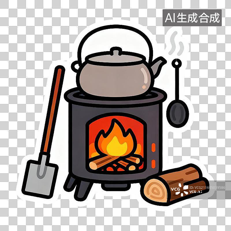 【AI数字艺术】卡通风格的火炉煮茶场景图片素材